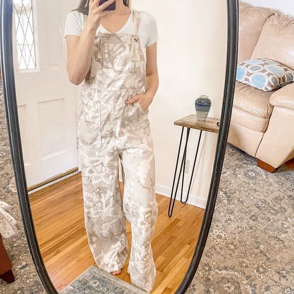 Anthropologie Wide Leg Linen Blend Jumpsuit Beige - Picture 4 of 8